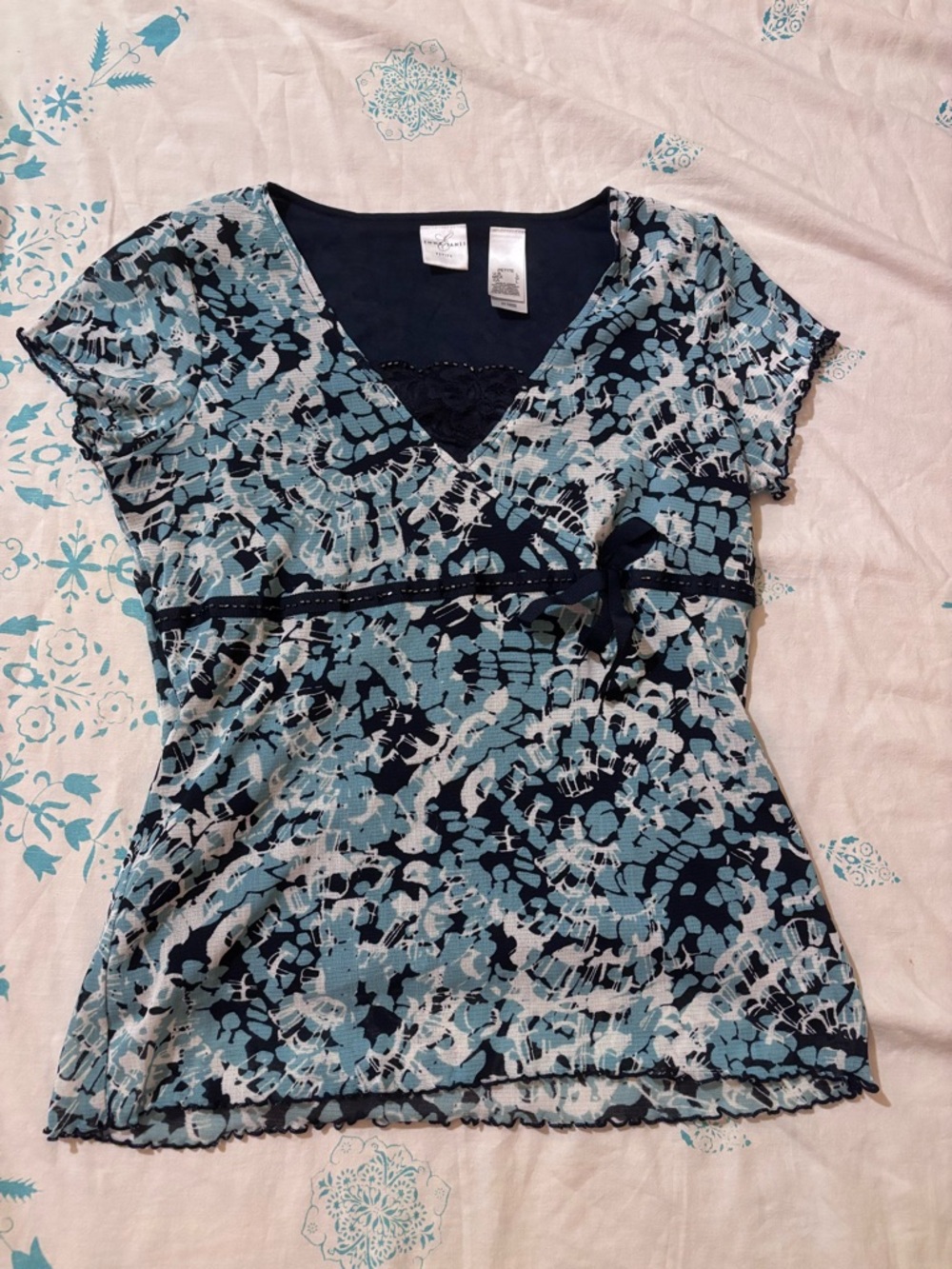 Y2K Blue Beaded Fairycore Lettuce Hem Top